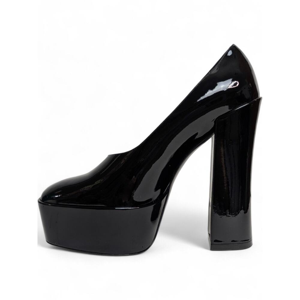 Stuart Weitzman Black Patent 6in Platform Pumps Chunky High Heel Y2K Disco Glam - Picture 6 of 12